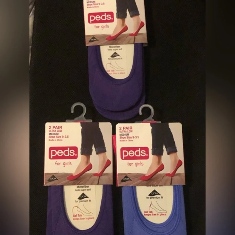 6pairs Peds ultra low microfiber blue & purple socks for‎ girls shoe size 9-3.5